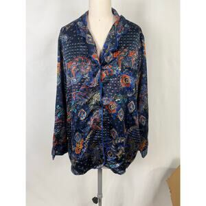 Cabernet‎ Paisley Floral Button Up Pajama Sleepwear Silky Smooth Shirt Luxury
